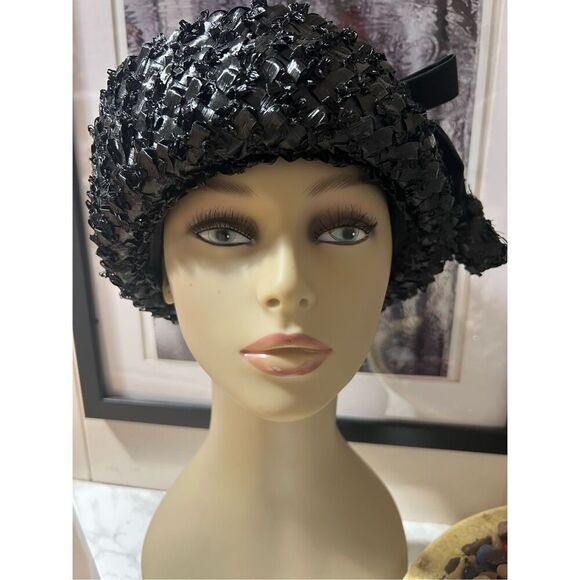 Arnold Constable 5th Ave. New York 1960s Vintage Ladies Black Straw Hat 6 - Picture 1 of 10